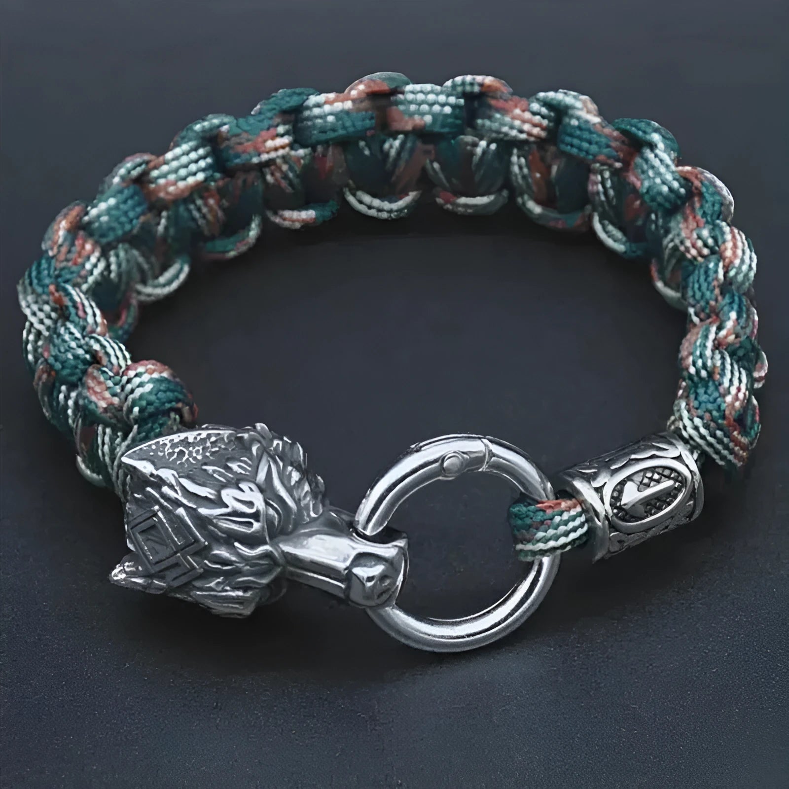 Handmade stainless steel wolf head bracelet with camouflage colour finish