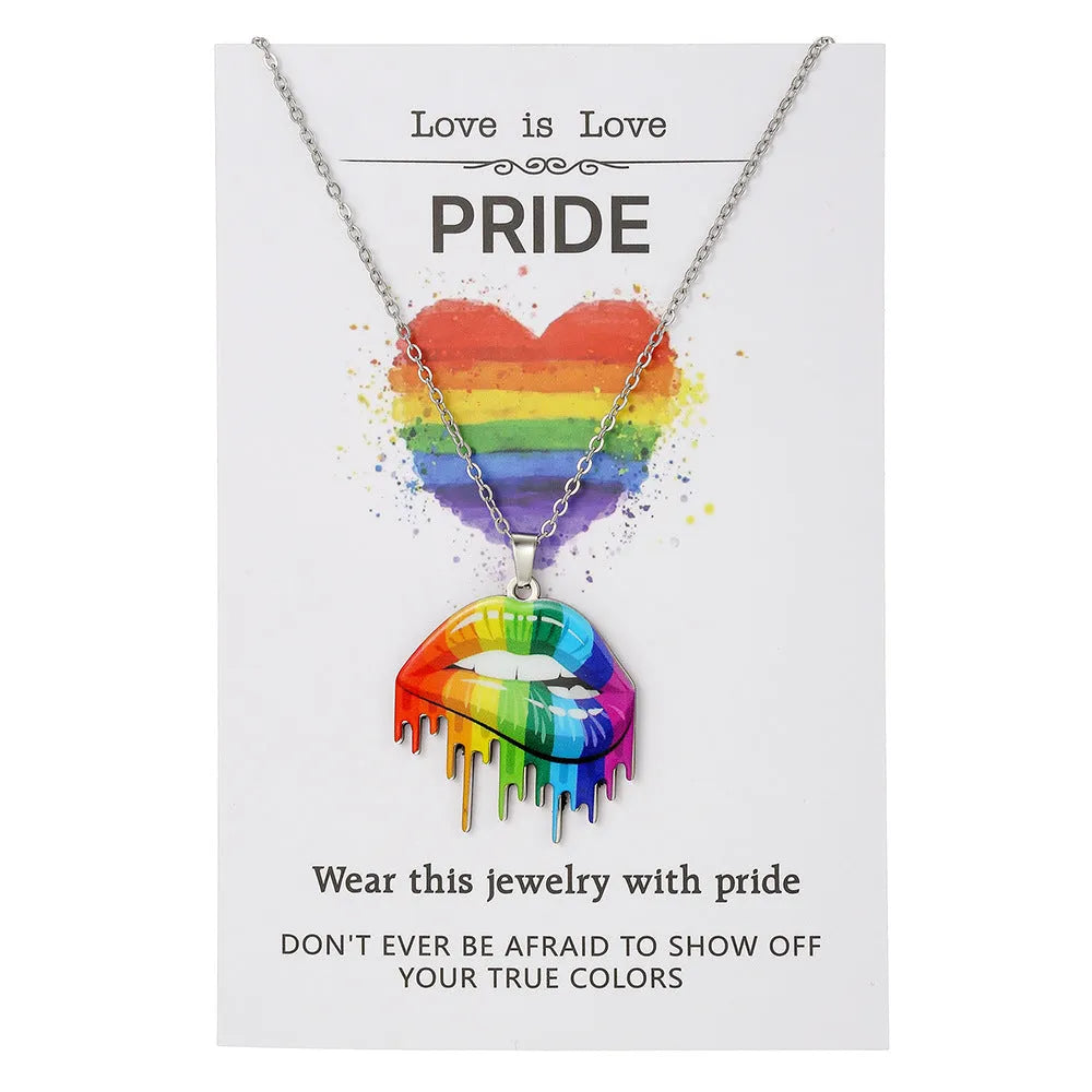 Women's stainless steel necklace and bracelet set with inspirational colour printing.