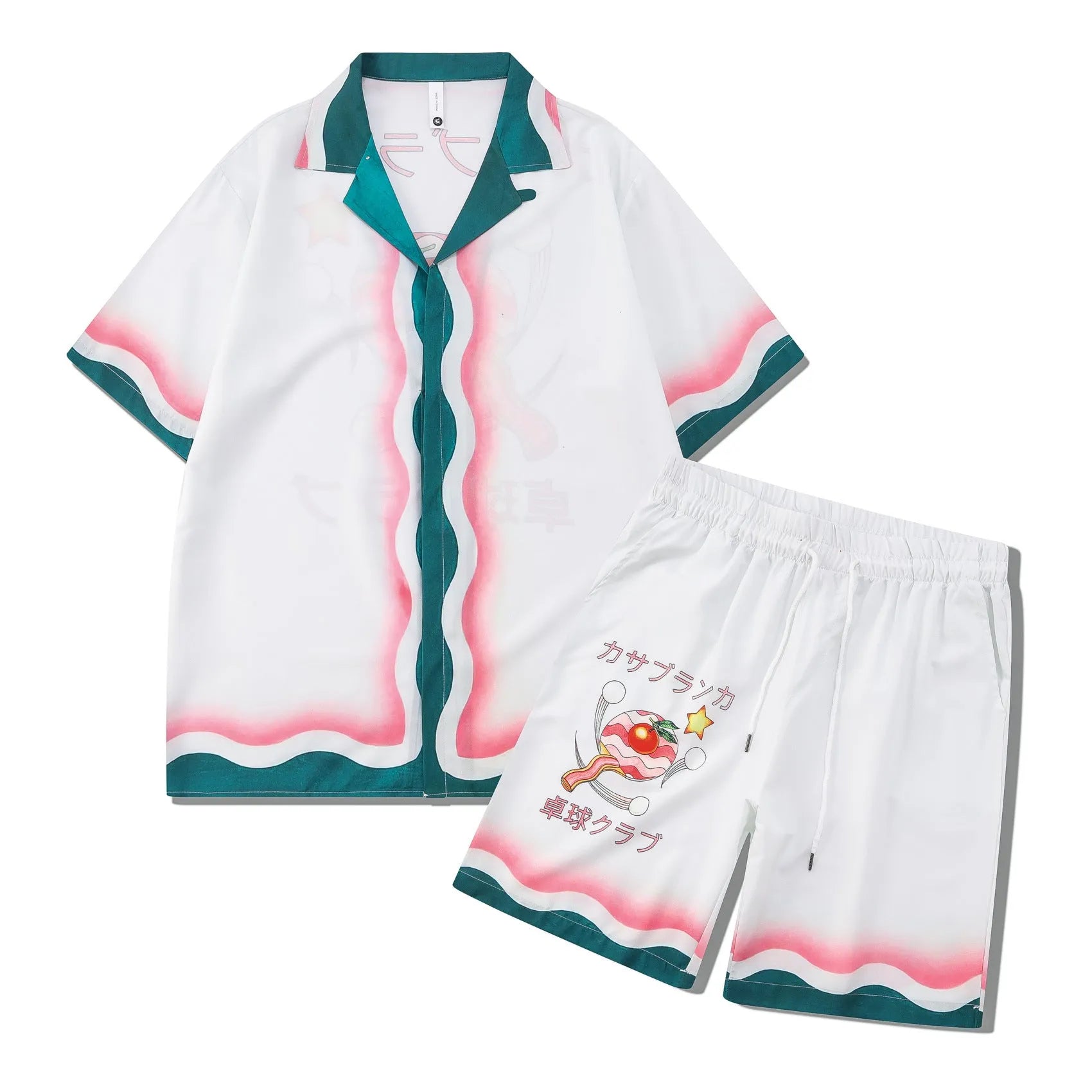 Plaid patterned beach shirt and trousers outfit set for men and women in polyester fabric