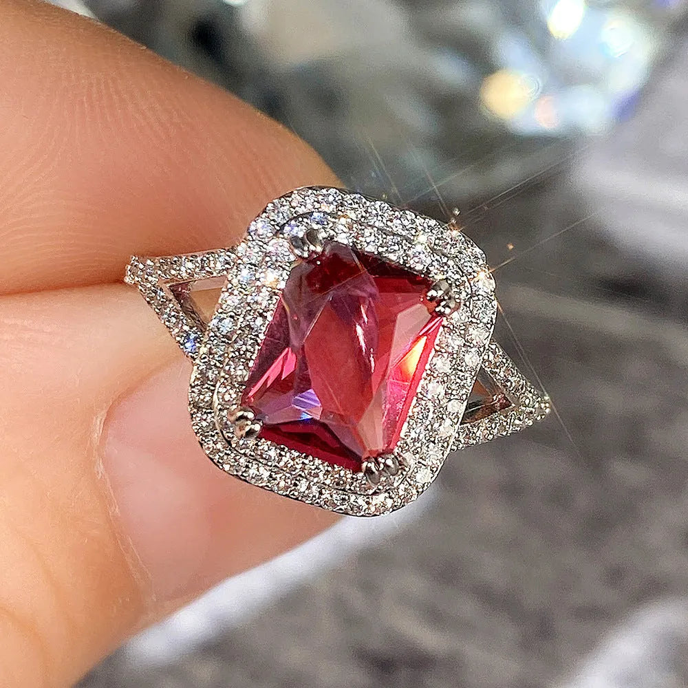 Copper square princess ring with geometric design in F827 red colour for women