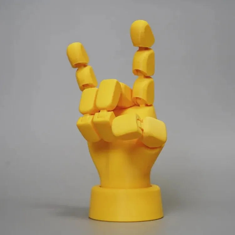 Yellow PLA hand prop ornament with movable joints for decorative display