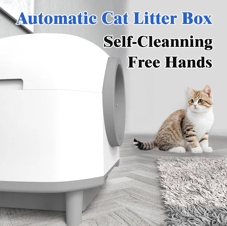 White automatic enclosed cat litter box with ABS construction for pets up to 10kg