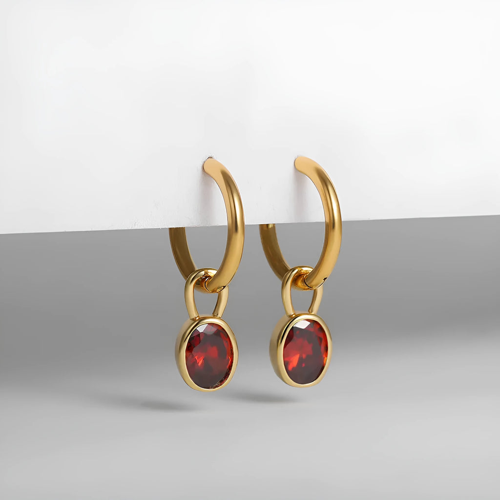 Women's retro oval drop earrings with zircon, shown in an Army Green colour option.