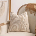 Knitted tassel pillow cover with striped pattern in bow design, 45x45cm size