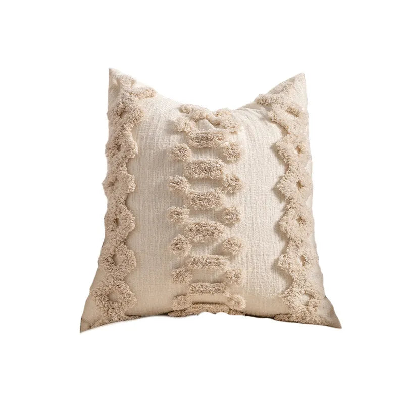 Knitted tassel pillow cover with striped pattern in bow design, 45x45cm size
