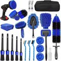 26-piece car cleaning brush set with telescopic handle and various brush heads