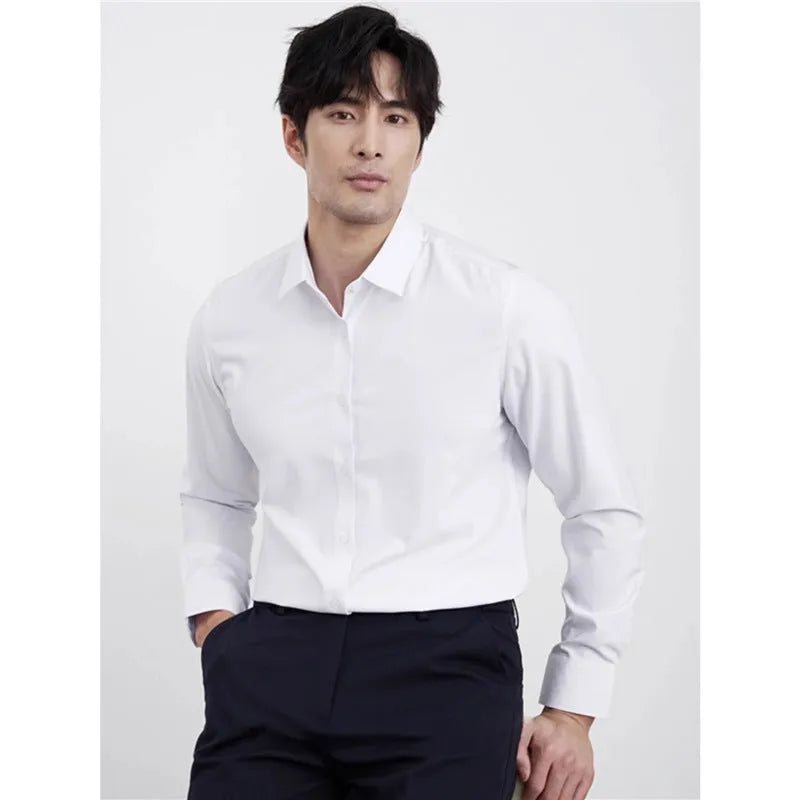 Men's wine red slim fit long sleeve casual shirt on a hanger