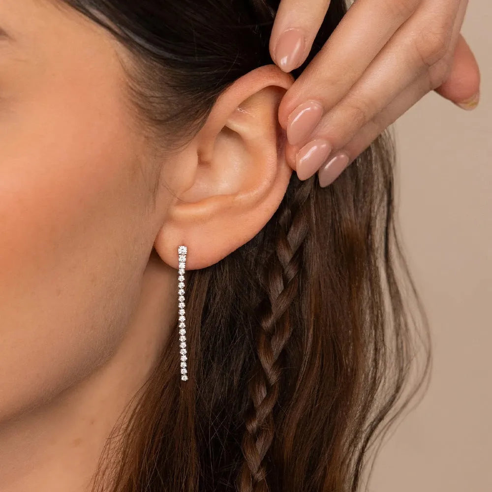 Women's stainless steel geometric line earrings with Chinese style design and zircon stones