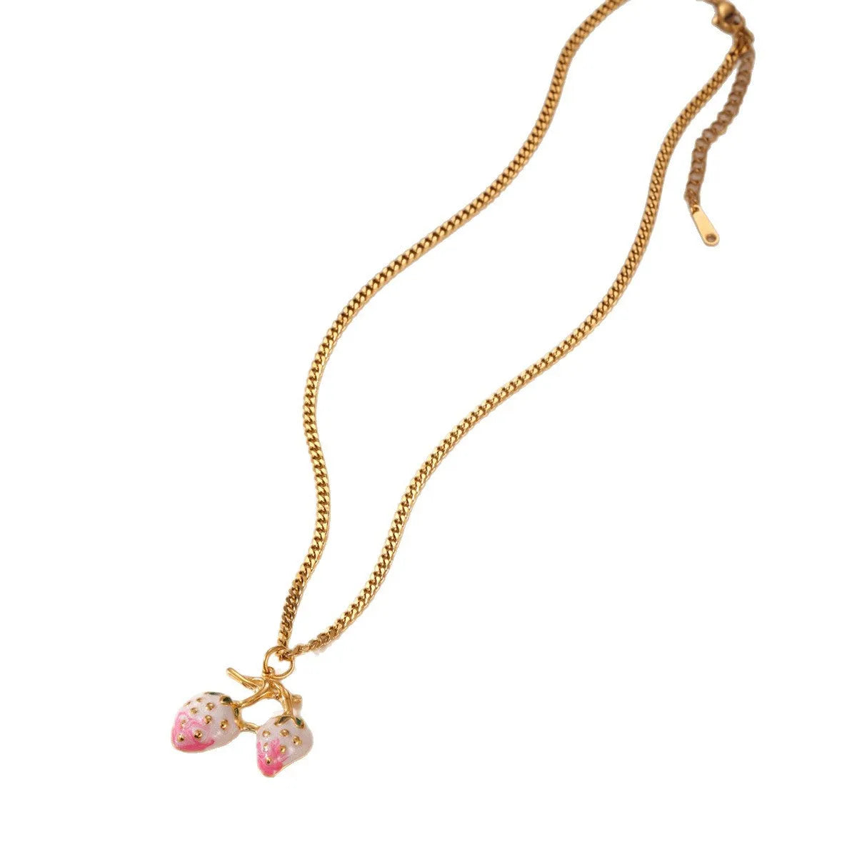 Strawberry fruit pendant necklace for women in stainless steel alloy with red or white gradient colour options
