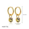 Women's retro oval drop earrings with zircon, shown in an Army Green colour option.