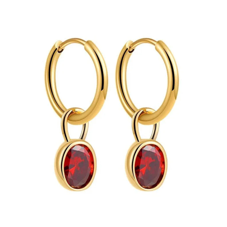Women's retro oval drop earrings with zircon, shown in an Army Green colour option.