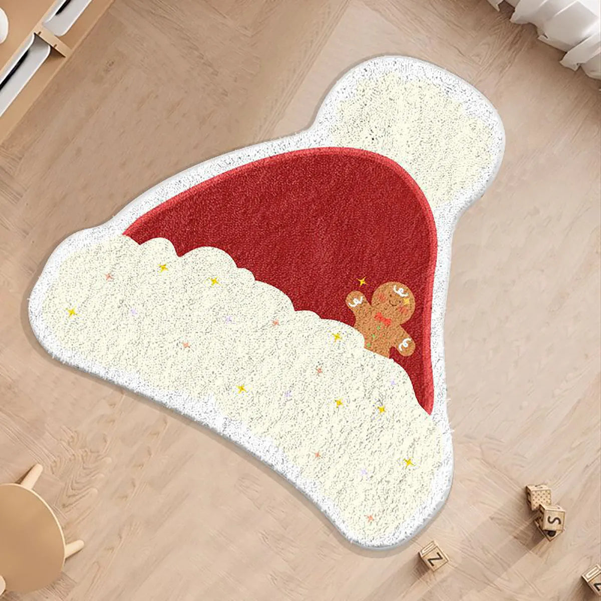 Round Christmas carpet with imitation cashmere material showing festive holiday patterns