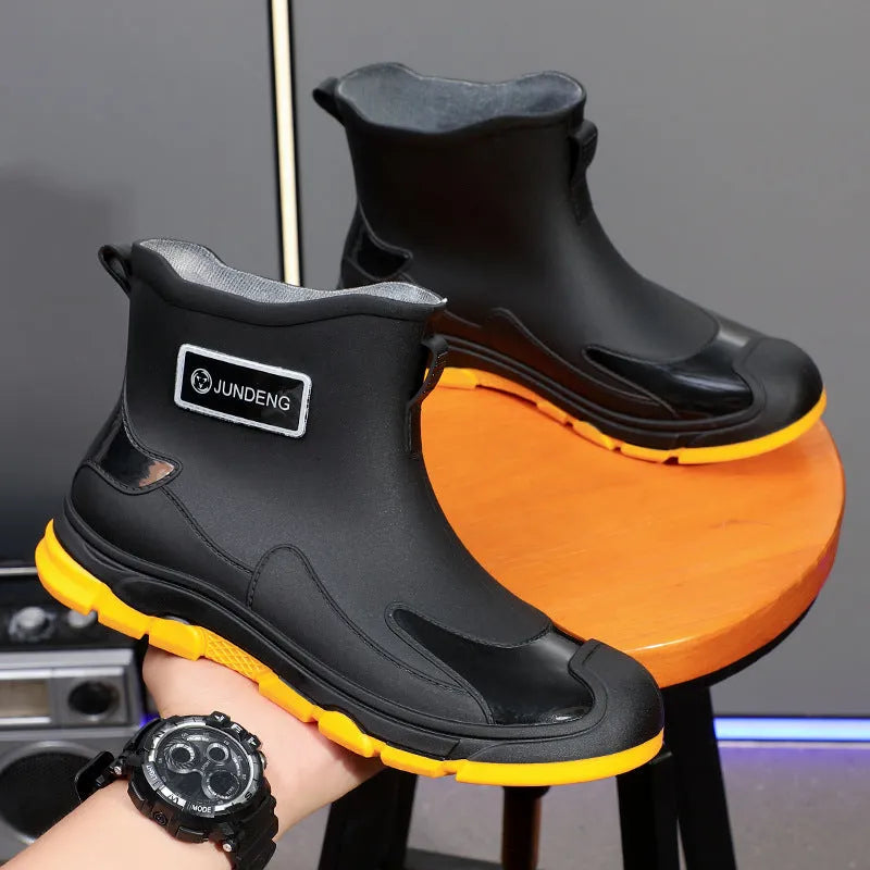 PVC waterproof wading boots with short tube design and flat heel
