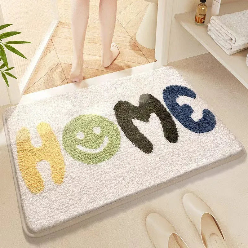 Rainbow pattern cashmere carpet floor mat with plastic bottom in sky sea colour, square shape available in two sizes