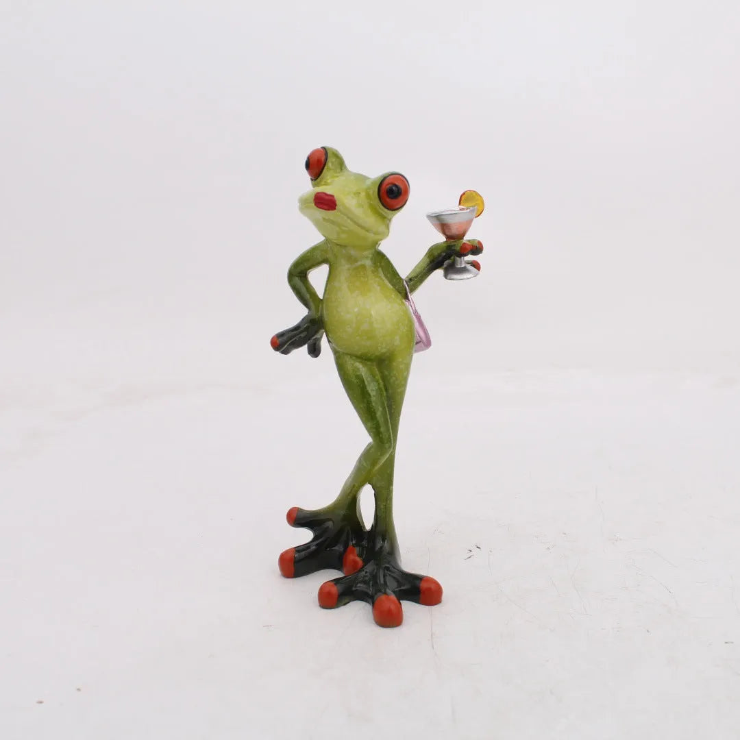Pastoral style synthetic resin frog sculpture decoration for home interiors.
