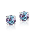 Simple geometric stud earrings with a round cultivate alexandrite stone on a 925 silver post.