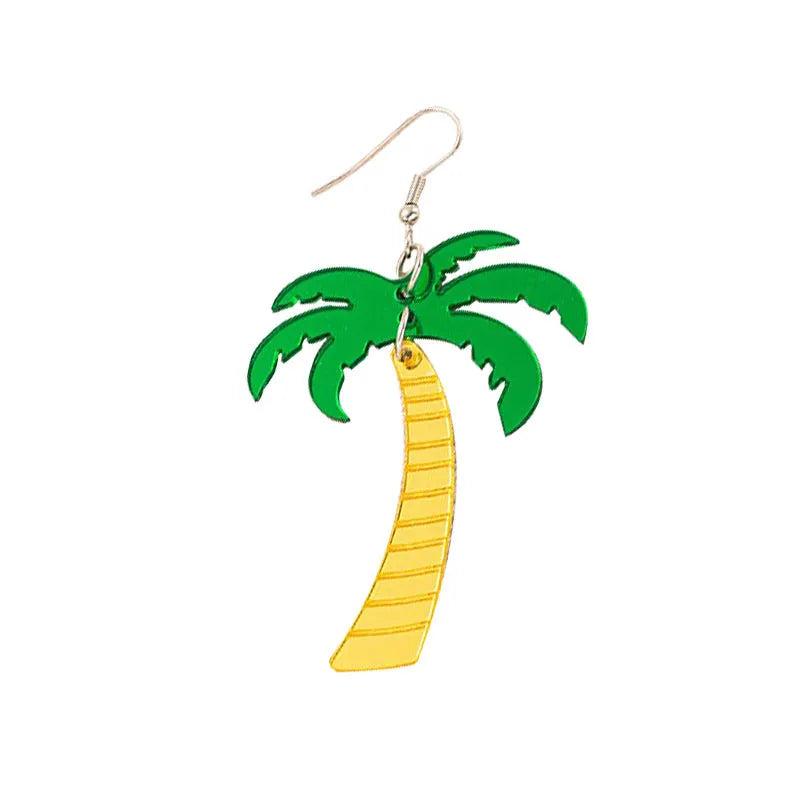 Colourful acrylic jackfruit-shaped drop earrings on an alloy hook, showing one of five style variations.
