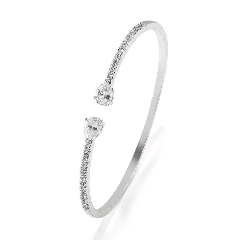 Multi-zircon personalised copper bracelet with inlaid crystal gemstones in white or blue colour