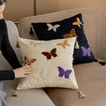 Square beige cushion with black butterfly embroidery in Chinese style