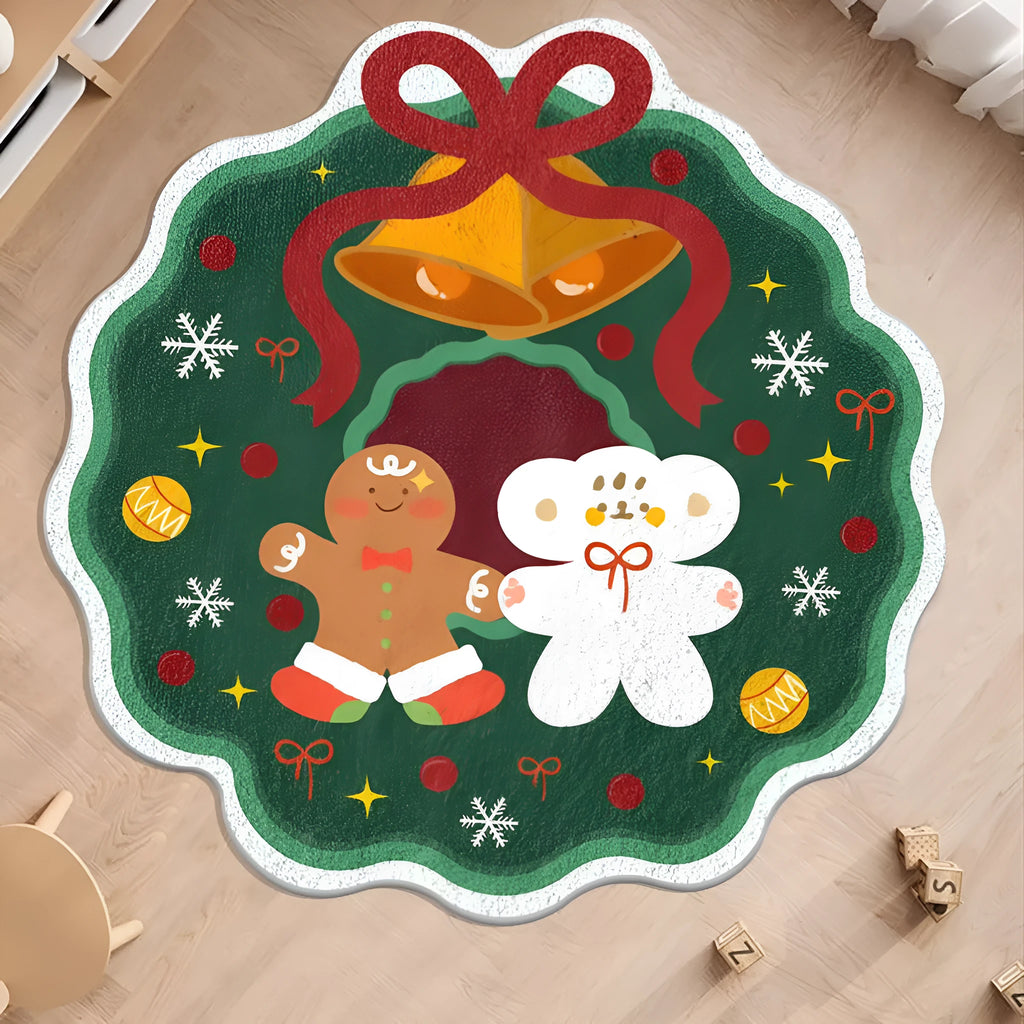 Round Christmas carpet with imitation cashmere material showing festive holiday patterns
