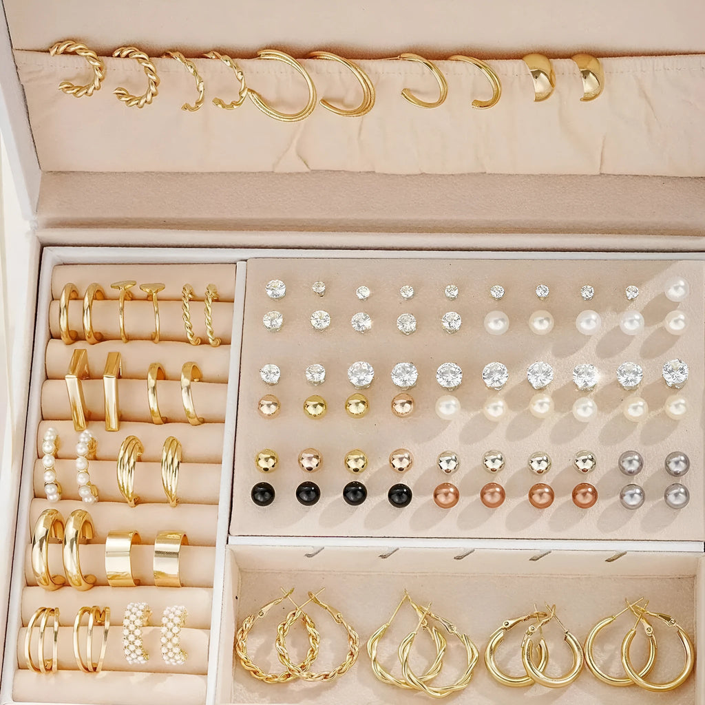 108 geometric alloy earrings with pearl elements in gold and yellow electroplated colours for women