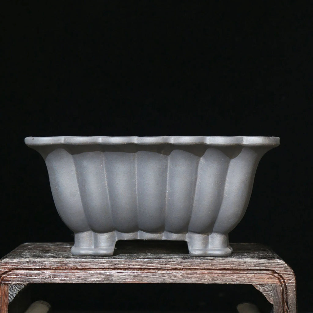 Purple sand ceramic square bonsai pot with 37x15cm inner dimensions on desktop