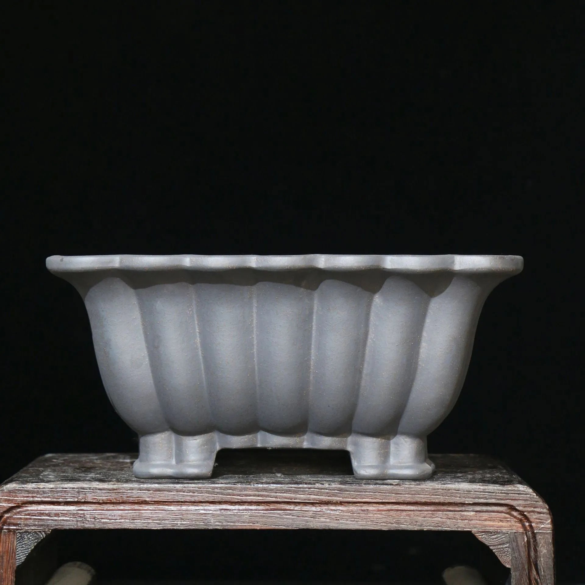 Purple sand ceramic square bonsai pot with 37x15cm inner dimensions on desktop