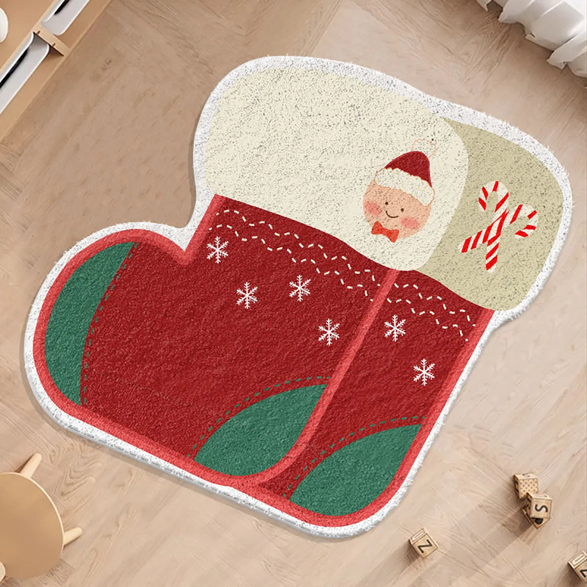 Round Christmas carpet with imitation cashmere material showing festive holiday patterns