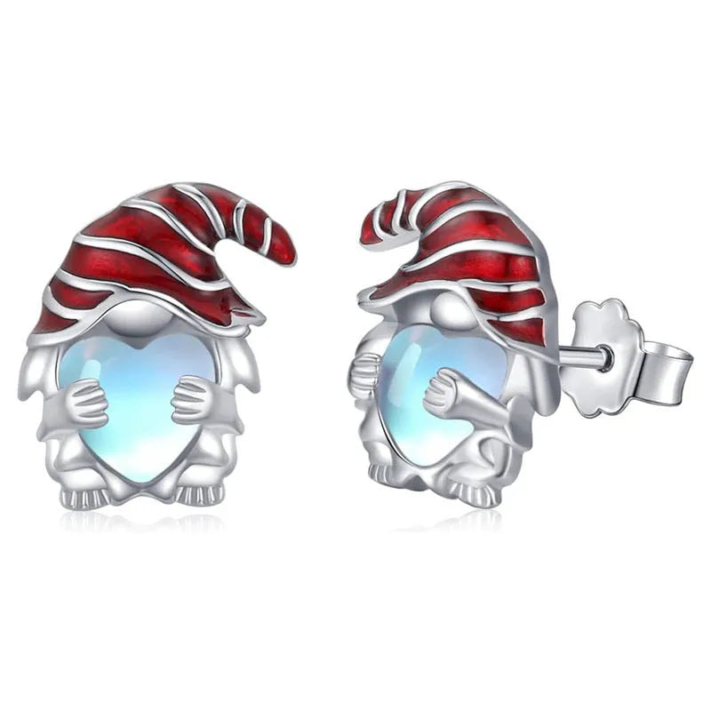 Santa Claus themed heart-shaped earrings for women in white gold colour