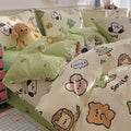 Cartoon anime dog pattern on a pure cotton four-piece bedding set including duvet cover and pillowcases.