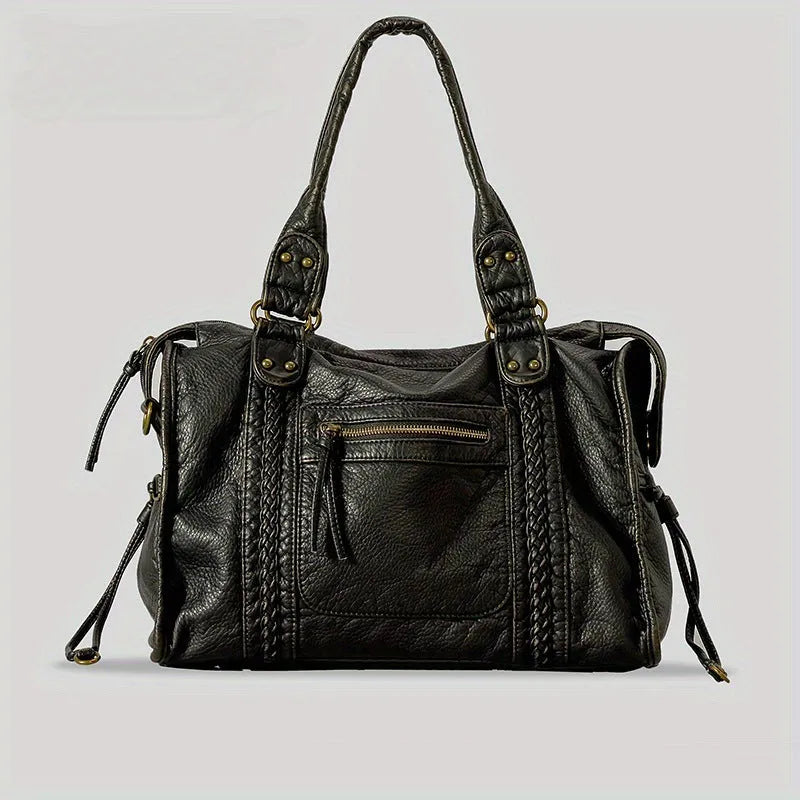 Women's brown retro messenger bag with horizontal square shape and single shoulder strap