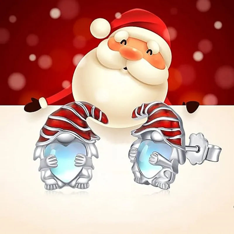 Santa Claus themed heart-shaped earrings for women in white gold colour