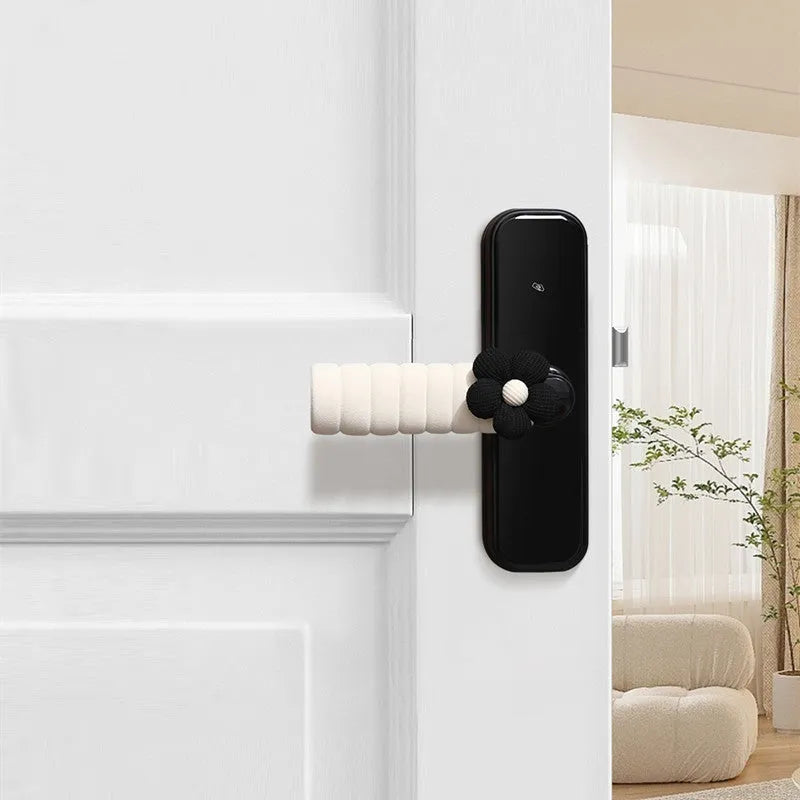 Round floral door handle protective cover in various colours showing PEVA construction
