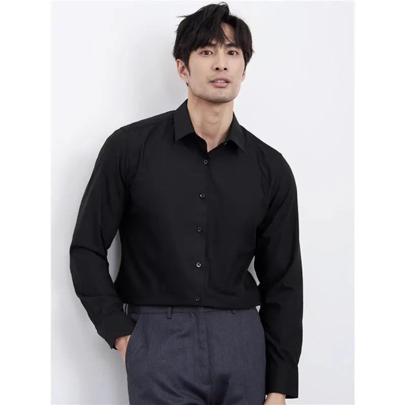 Men's wine red slim fit long sleeve casual shirt on a hanger