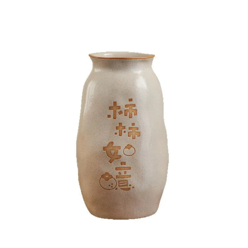 Chinese hand-painted ceramic joy vase with traditional designs and 8 cm base