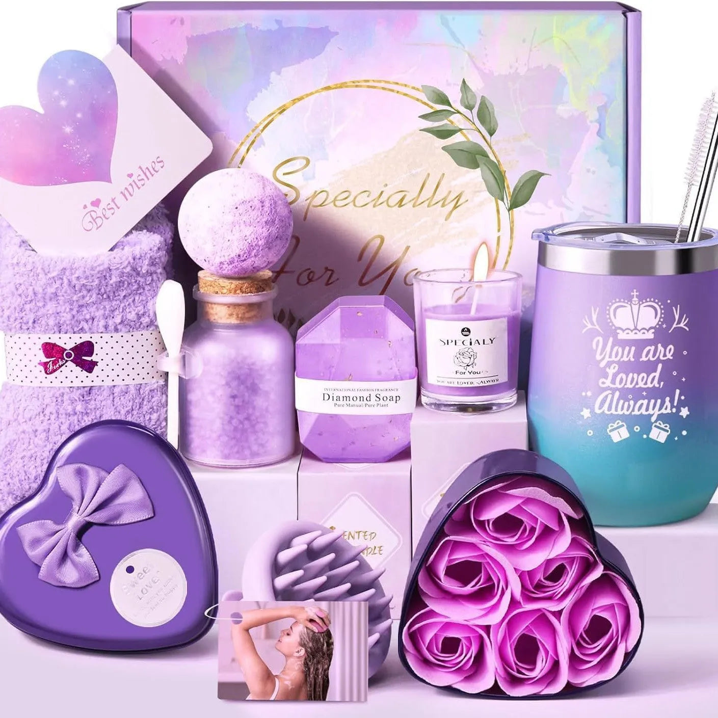 Soy wax aromatherapy candle bath gift set in gift packaging with multiple colour suit variations