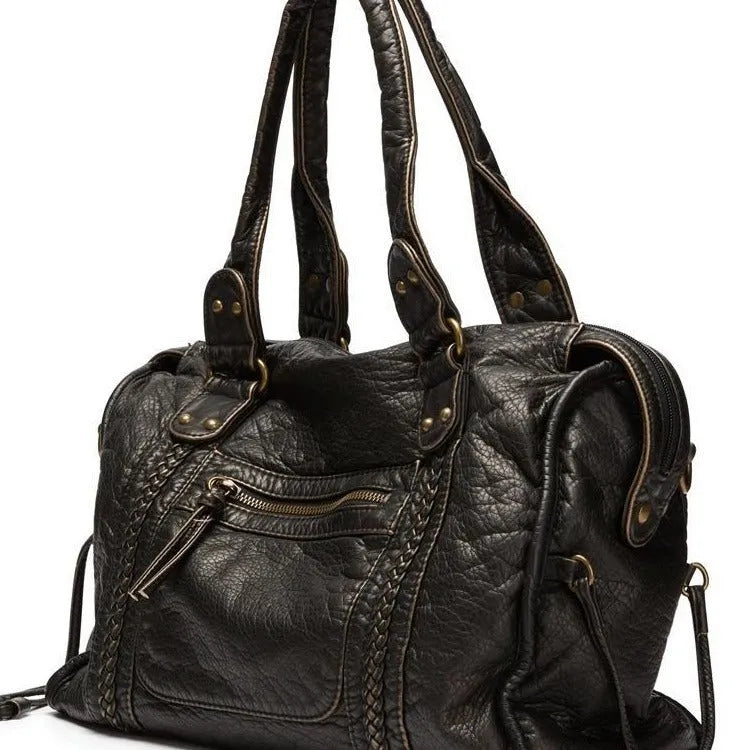 Women's brown retro messenger bag with horizontal square shape and single shoulder strap