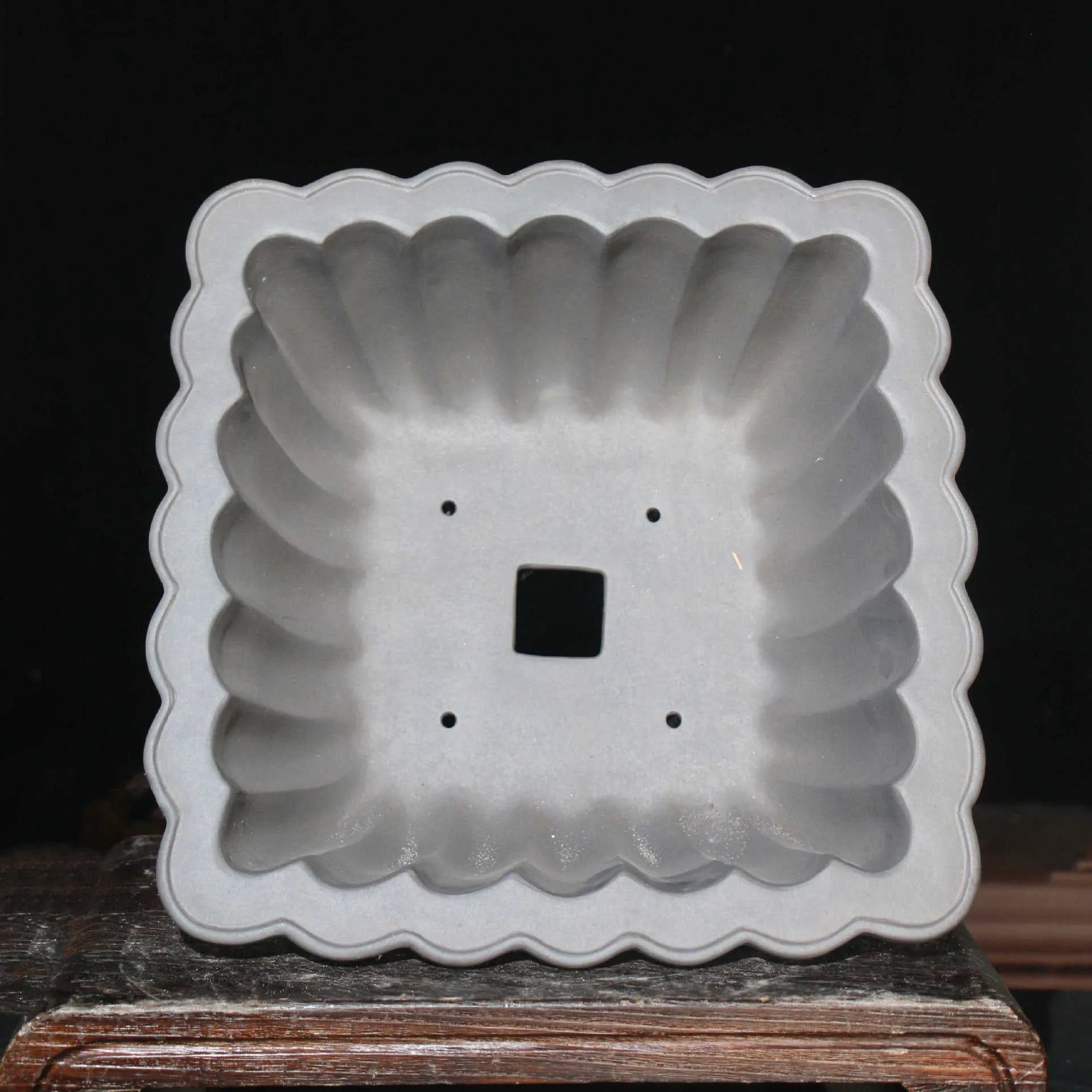 Purple sand ceramic square bonsai pot with 37x15cm inner dimensions on desktop