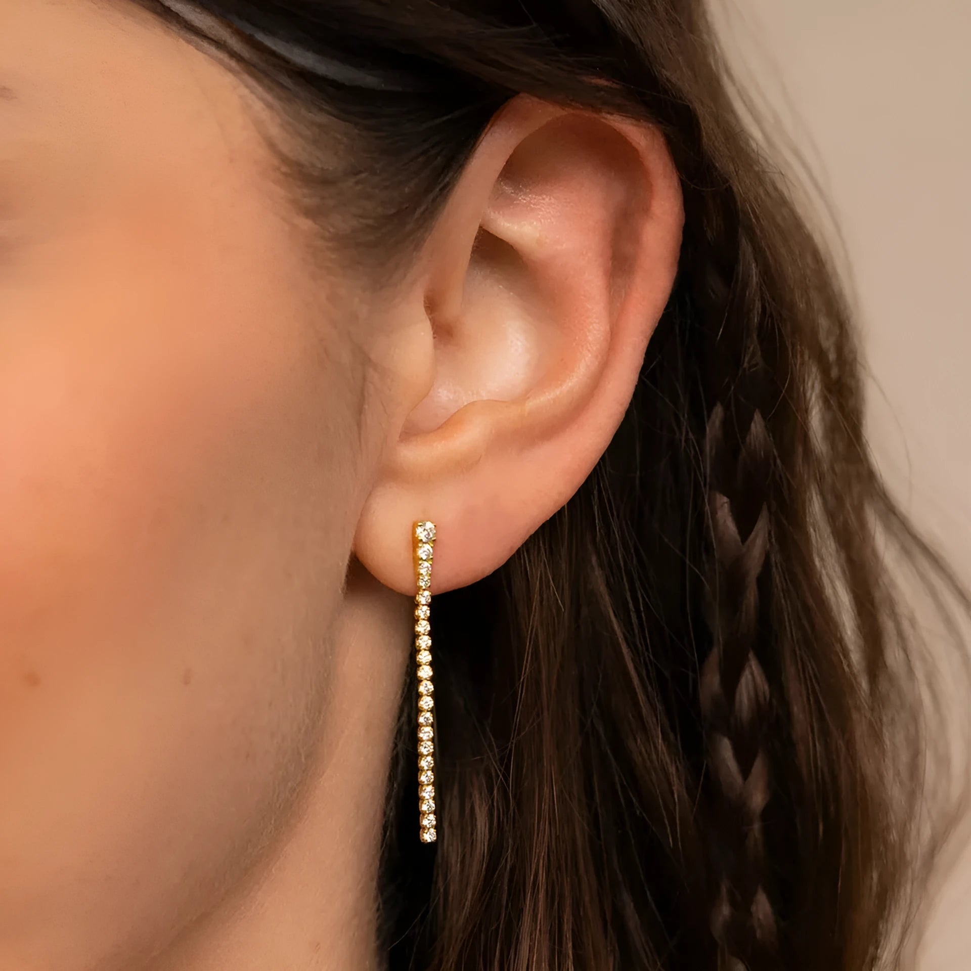 Women's stainless steel geometric line earrings with Chinese style design and zircon stones