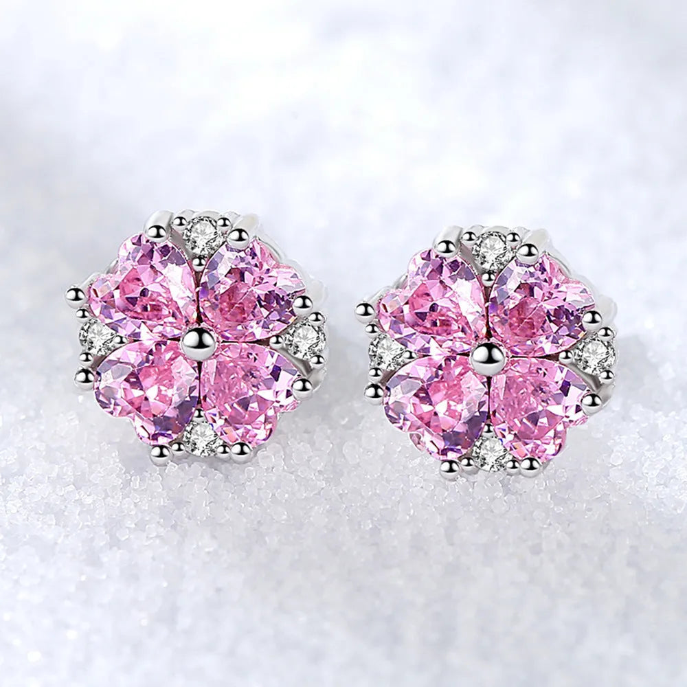 Heart-shaped six-claw inlaid zircon earrings for women, copper electroplated drop earrings with love motif