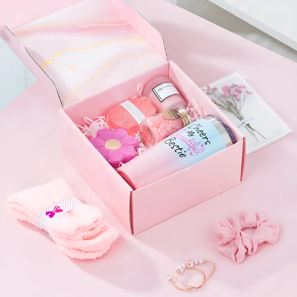 Soy wax aromatherapy candle bath gift set in gift packaging with multiple colour suit variations