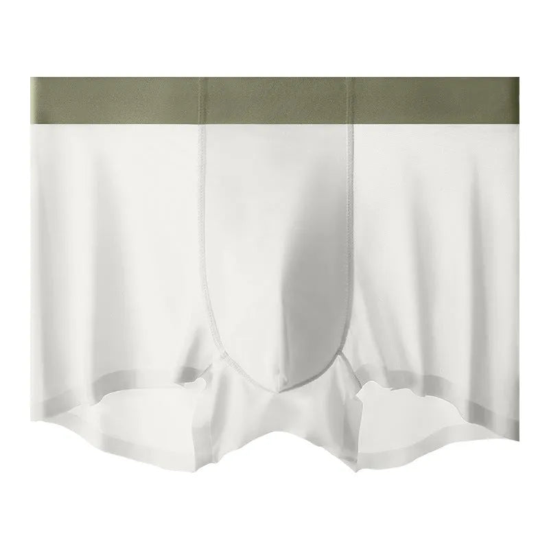 Men's ice silk shorts in bean green with a mid-waist, seamless design.