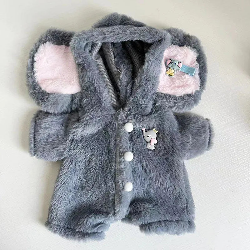 Grey elephant pattern jumpsuit for 30cm Lina bear doll made from plush material