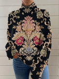 Black line 3D pattern printed turtleneck long sleeve sweater loose fit