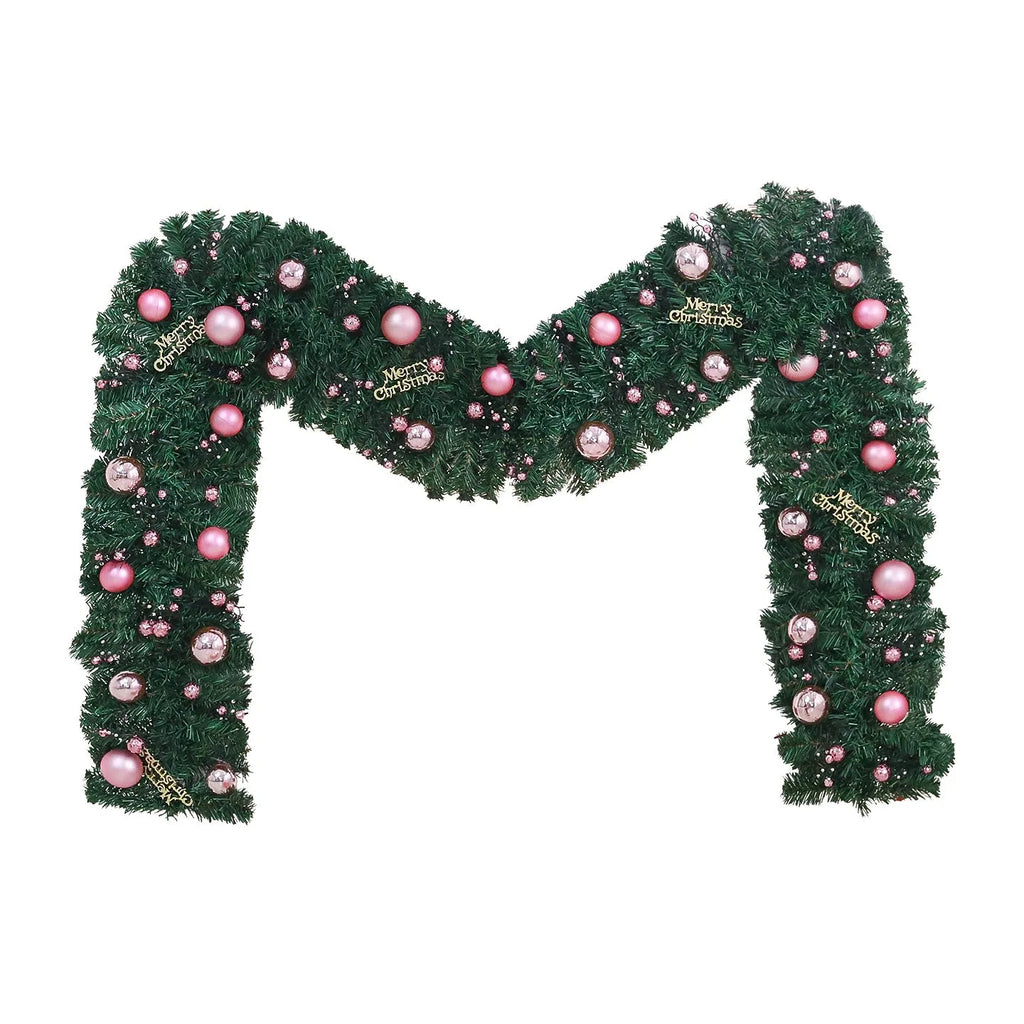 Pink Korean-style Christmas rattan garland decoration measuring 2.7 metres long with small fruit details.