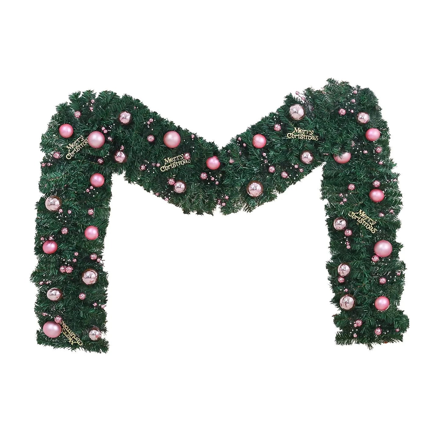Pink Korean-style Christmas rattan garland decoration measuring 2.7 metres long with small fruit details.