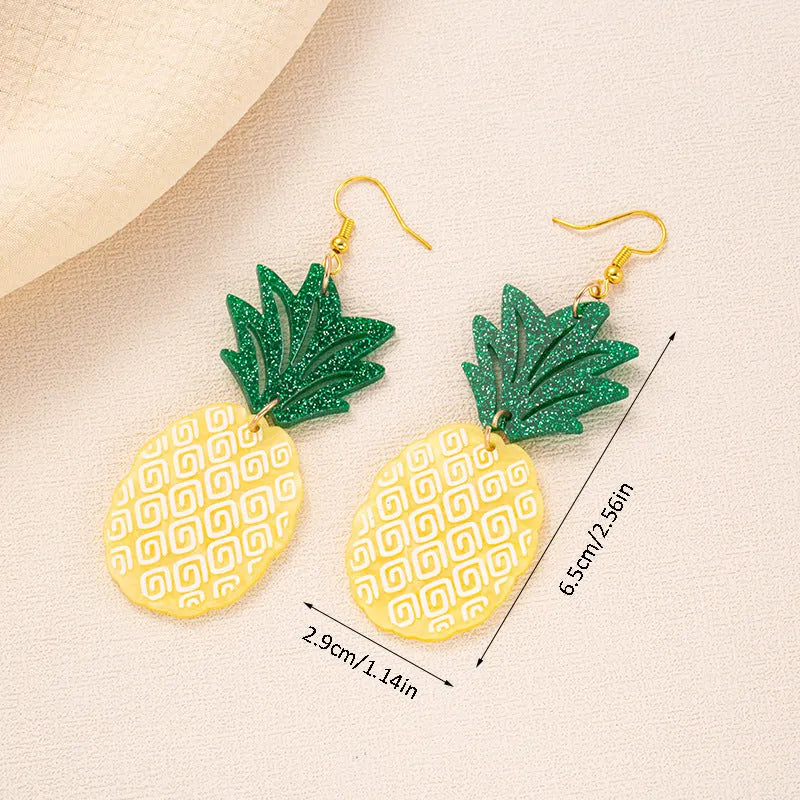 Colourful acrylic jackfruit-shaped drop earrings on an alloy hook, showing one of five style variations.