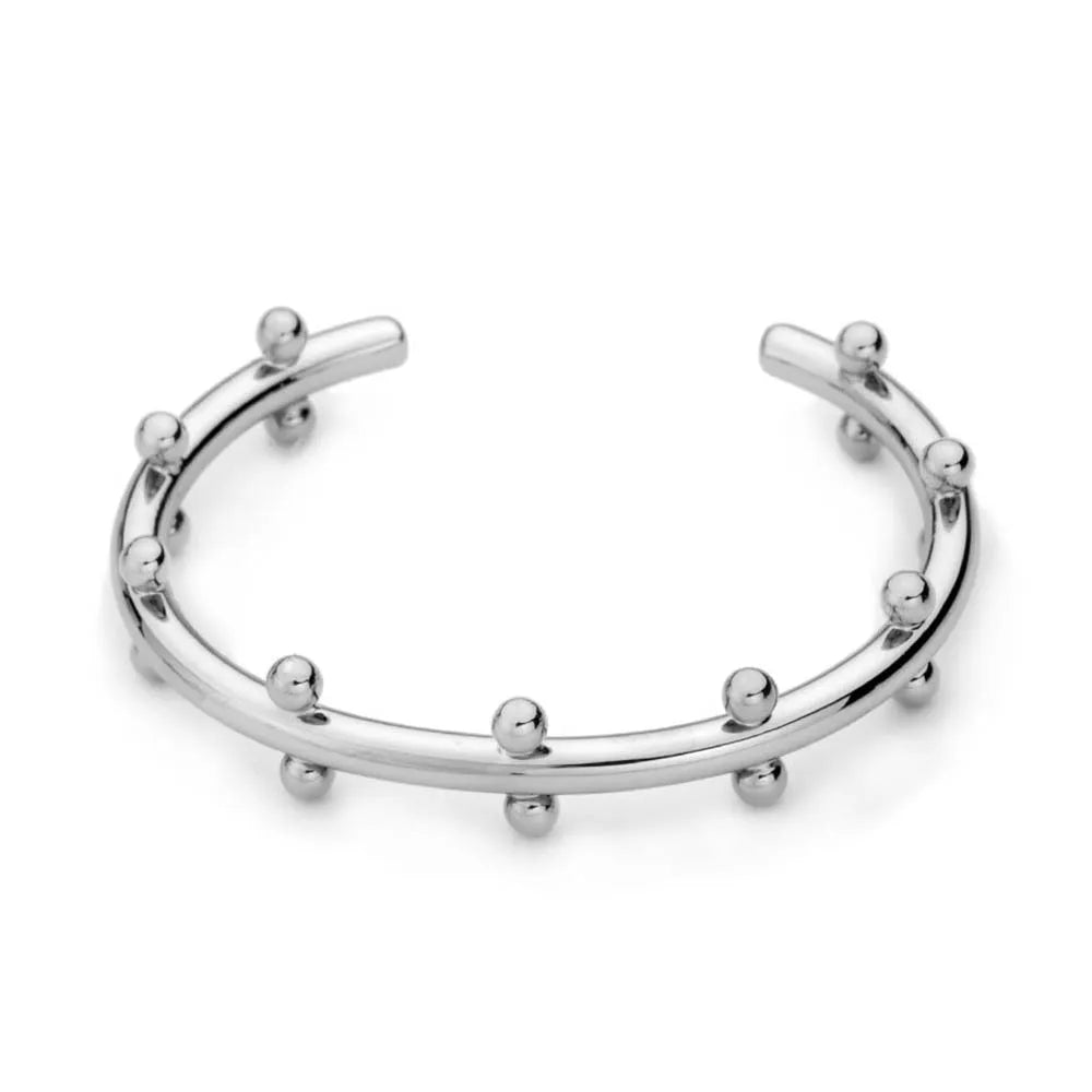 Stainless steel C-shaped bean bead bracelet with textured rivet detailing and alloy chain in three colour options