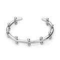 Stainless steel C-shaped bean bead bracelet with textured rivet detailing and alloy chain in three colour options