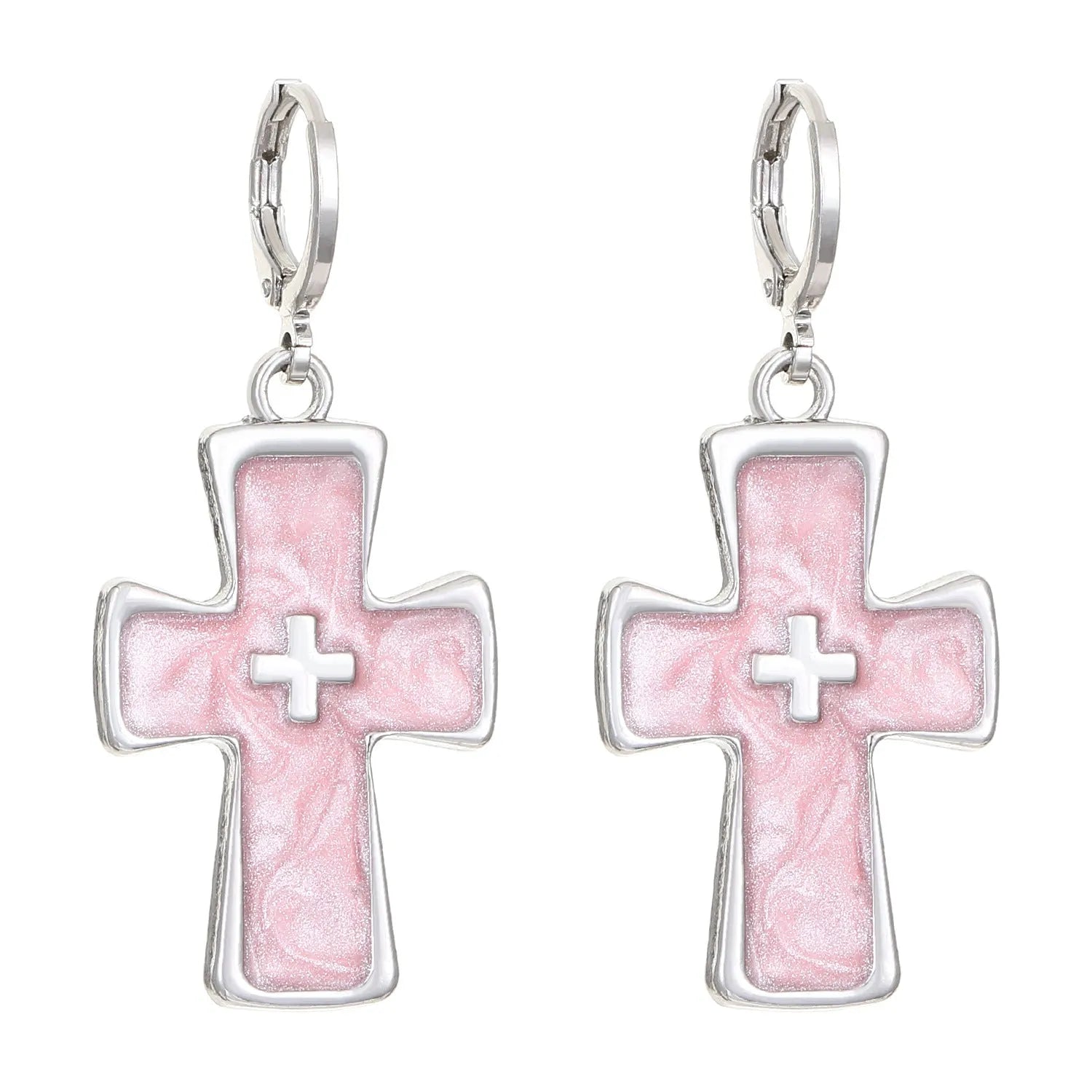 Women's classic alloy earrings showing cross, heart, and animal designs in white, black, and silver colours